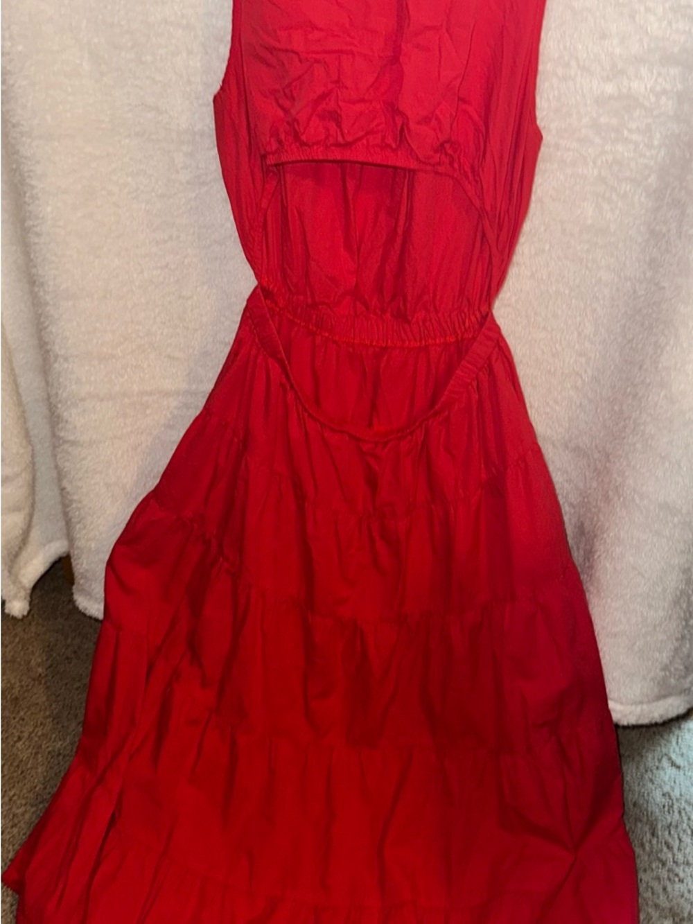 Backless Red Tiered Maxi Dress - Elegant Summer Ready - Picture 2 of 5